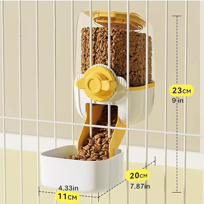 Pet Dog Cat Hanging Automatic Feeders, Auto Gravity Pet Feeder No Drip Water Set, Cage Pet Feeding Bowls Dispenser for Cats Dogs Puppy, Rabbit (Yellow)