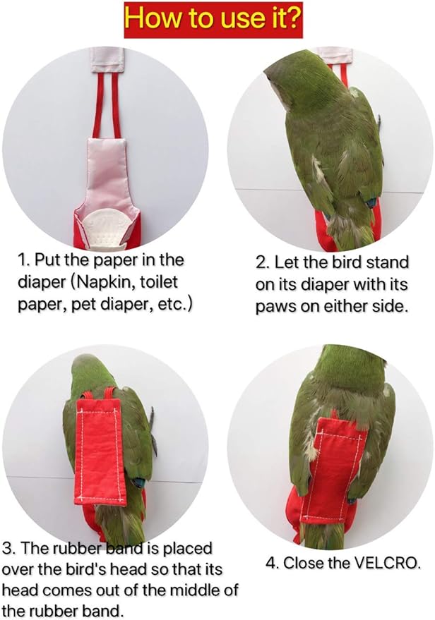Parrot Diaper Bird Flight Suit, Bird Clothes, Waterproof Lining Pet Bird Supplies (XL, Red)
