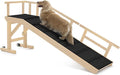 Dog Ramp for Bed or Couch, Wooden Pet Ramp with 20° Gentle Slope, Removable Side Rails, Non-Slip Surface, Top Platform & Wheels, Safe Bed Ramp for Small, Large & Senior Dogs, 60" Long, Natural