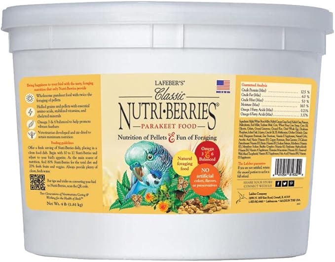 LAFEBER'S Classic Nutri-Berries Pet Bird Food, Made with Non-GMO and Human-Grade Ingredients, for Parakeets (Budgies), 4 lb