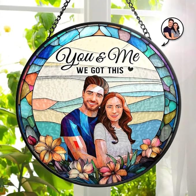Personalized Couples Photo Stained Glass Catcher, Custom Photo Portrait Couple Family Stained Glass Window Hanging Catcher, Gifts for Newlyweds, Wedding, Couple, Valentine's Day Gift/22