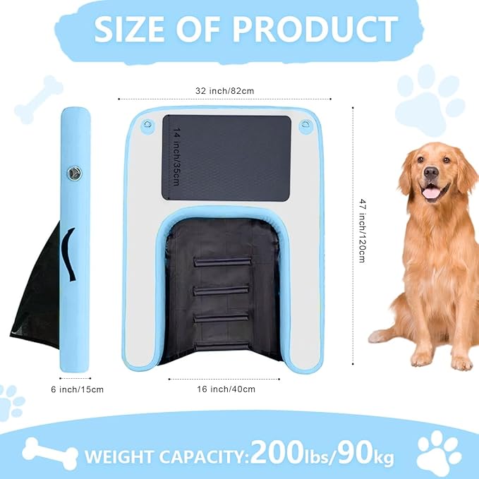 Inflatable Dog Water Ramp, Non-Slip Floating Dock Ladder for Pools, Boats & Lakes, Pool Ramp for Dogs Up to 200 Pounds, Light Blue