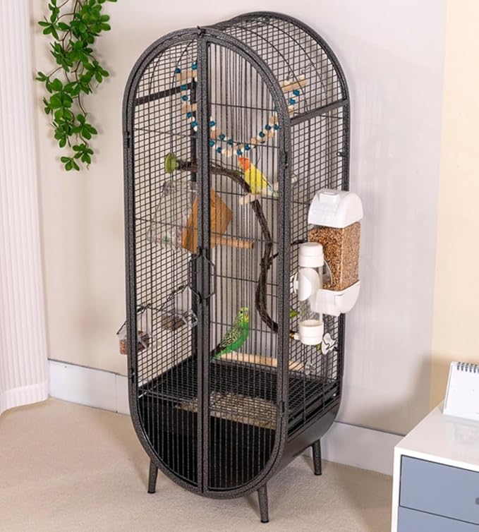 Elegant Large Bird Cage with Support Legs, Metal Birdcage with Accessories, 39.4in Luxury Parrot Aviary for Lovebirds, Cockatiels, Grey Parrots(Black)