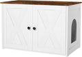 Dwanton Litter Box Enclosure, Cat Litter Box Furniture Hidden, Reversible Entrance Can Be on Left or Right Side, Wooden Cat Washroom Indoor, White and Rustic Brown, 27.6 Inches