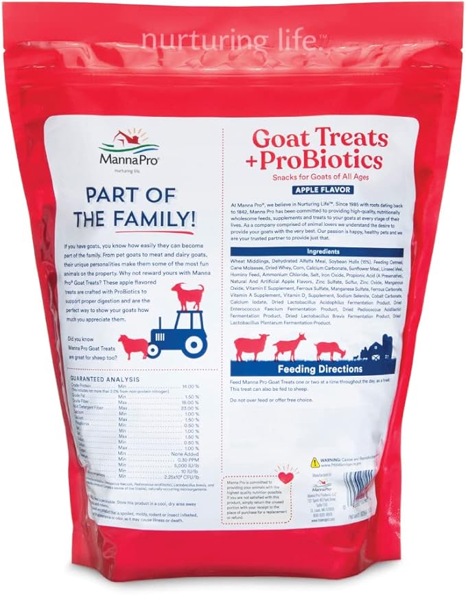 Manna Pro Apple Probiotic Goat Treat, Daily Goat Treats, Treat for Goats and Sheep, Easy to Feed, Enriched with Vitamins, Minerals and Essential Probiotics, Pack of 6, 30lbs