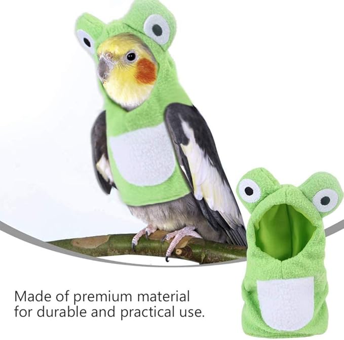 Sun Conure Bird Diaper Flight Suit Frog Shape Hoodie Cosplay Photo Prop for Parrots African Greys Parakeet Cockatiel, Bird Hoodie Small Animals Apparel (M)