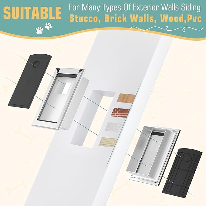 Medium Pet Door for Wall, Aluminum Frame, Double Magnetic Flaps Doggie Door, Sliding Lock Panel, Easy Installation, for Pets Up to 40 lbs.
