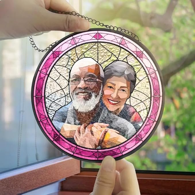 Personalized Couples Photo Stained Glass Catcher, Custom Photo Portrait Couple Family Stained Glass Window Hanging Catcher, Gifts for Newlyweds, Wedding, Couple, Valentine's Day Gift/20