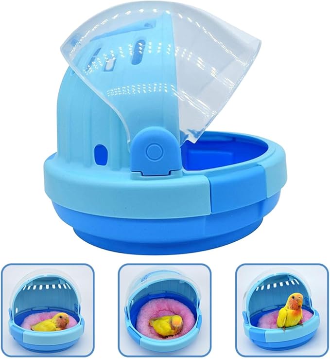 FRCOLOR Handheld Parrot Cage Portable Bird Carrier with Blue Plush Nest Pad Small Travel Cage for Budgerigar Parakeet Pet Birds