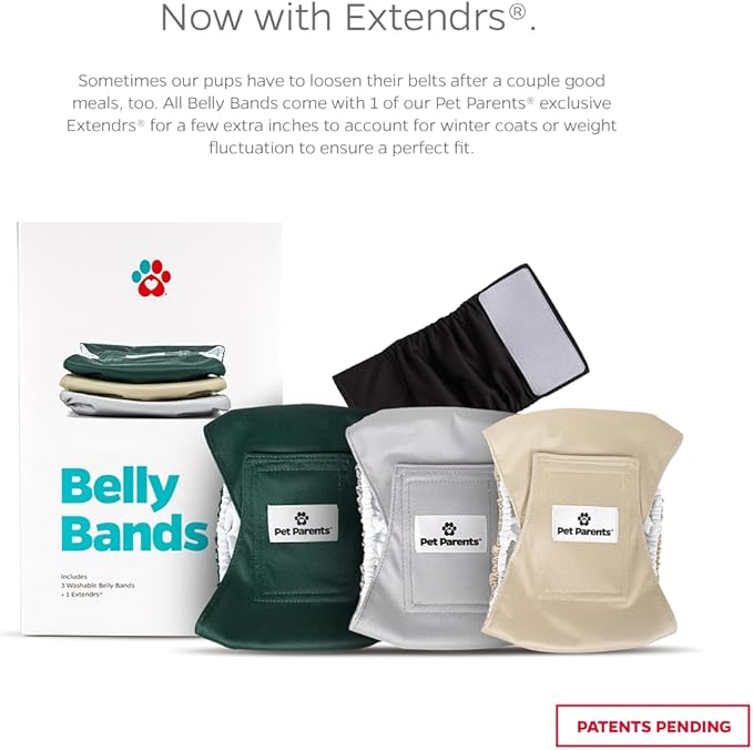 Pet Parents® Washable Belly Bands for Male Dogs (3pack) + Extendrs® of Durable Dog Diapers Male, Premium Male Dog Diapers & Dog Wraps (Medium, Spruce)