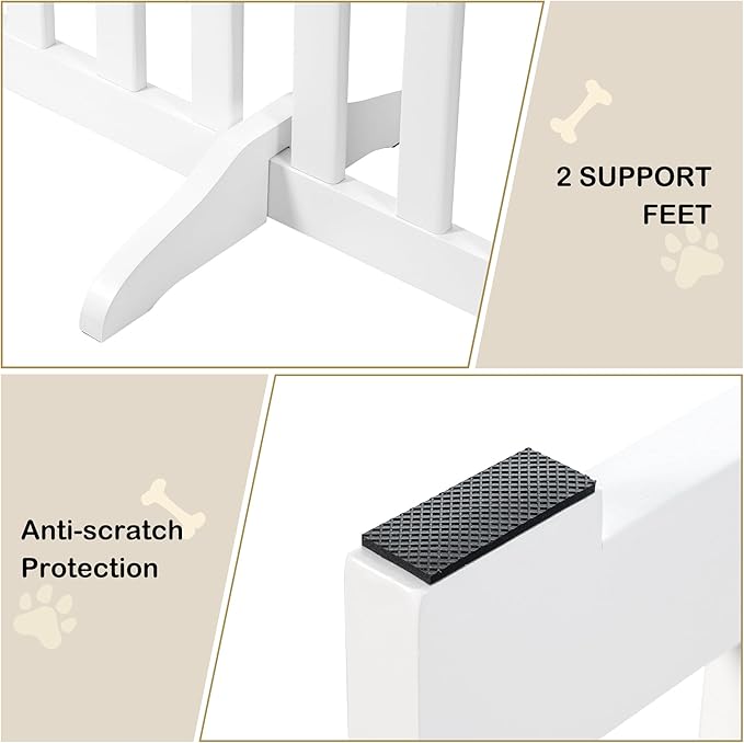 30" Height Tall Freestanding Pet Gate, Solid Wood Folding Safety Fence Wooden Dog Gate with 2 PCs Support Feet Ideal for Stairs, Doorways, Halls, Kitchens, Heavy Duty Gates, 3 Panels, White