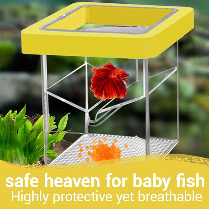 Fish Breeding Tank,Breeder Box for Fish Tank,Isolation Breeding Box with Layered Design,Adsorption and Suspension,Yellow