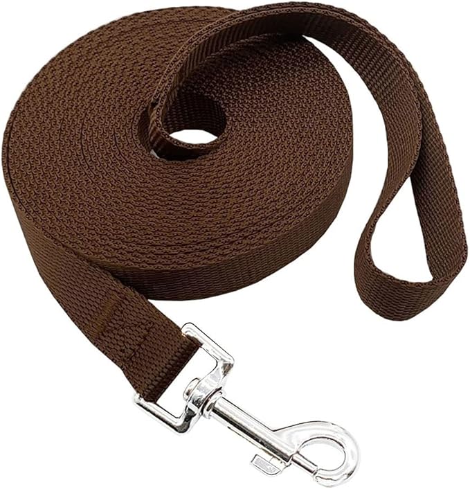 Nylon Training Dog Leash for Small Medium Large Dogs, 15ft 20ft 30ft 50ft Long Leash Dog/Puppy Lead for Obedience Recall Training, Camping (1" x 15ft, Brown)