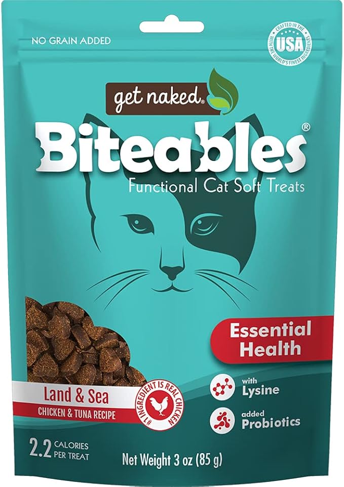 Get Naked Biteables Natural Soft Treats for Cats, Essential Health, Land & Sea Recipe, 3 oz, 1 Pouch