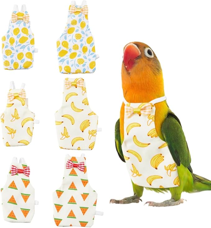 SUPERFINDINGS 6Pcs Bird Diaper Reusable Parrot Nappy with Washable Waterproof Cute Urine Wet Suit Red White Yellow Costume Cockatiel Clothes with Elastic Rope for Parrots Cockatiel Pet Birds(S-M)