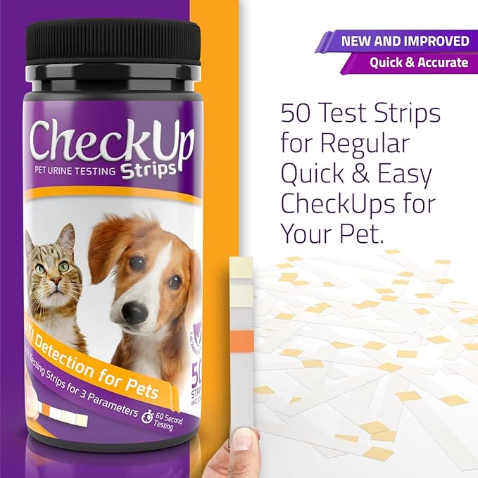 KIT4CAT CheckUp Cat and Dog UTI Urine Test Strips | 3 Parameters CheckUp in 1- a More Detailed Test of 3 UTI Related Markers - pH, Nitrite and Leukocytes Levels x50