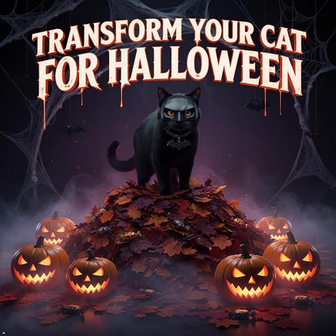 Bat Mask and Collar Badge Set, Funny Pet Costume Accessories for Indoor Cats, Superhero Outfit for Halloween, Cosplay, Photoshoots, and Gift for Pet Lovers (Small)