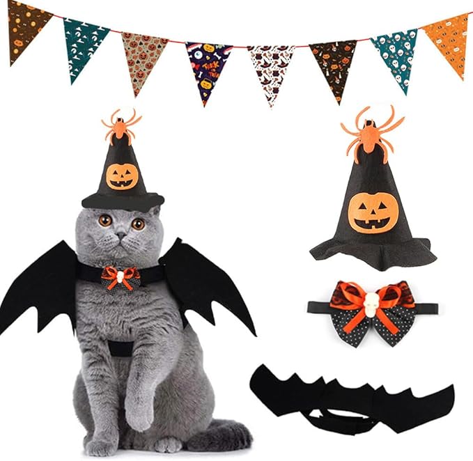 Cat Halloween Costume Bat Wings Pet Apparel Halloween Party Dress Up Accessories for Cat Small Dogs Puppy Kitty Kitten Boy or Girl (Style 1)