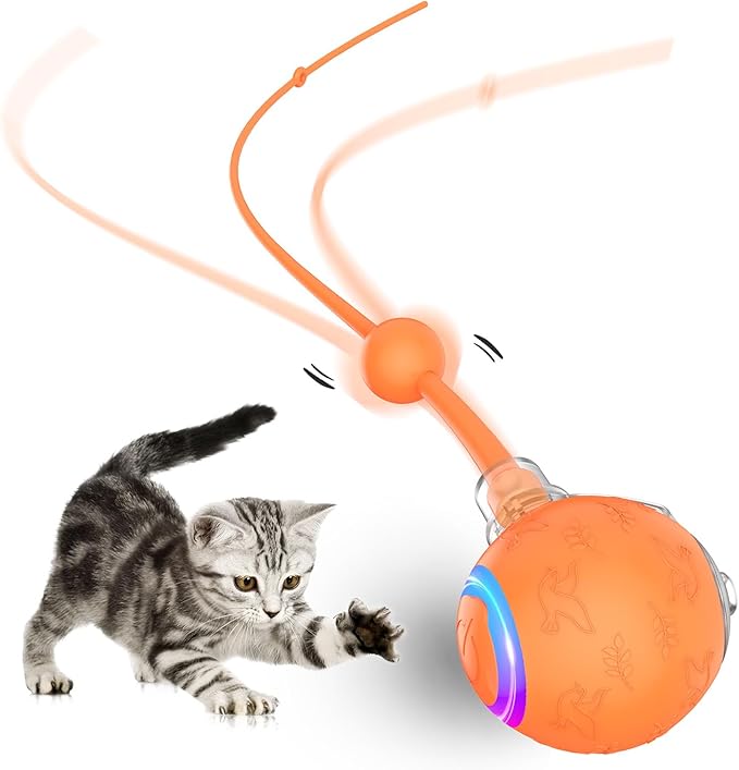 Interactive Cat Toys Ball for Indoor Cats Fast Rolling on Carpet, Chirping & Motion Activate Cat Toys, 3 Modes, Fast/Normal/Slow, ON/Off Sound
