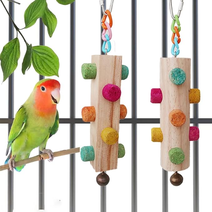 Wood Parrot Chew Toys,2 pcs Bird Cork Toys for Small Medium Large Birds Parrot,Woodpecker Feeding Toy for Macaws, Parakeets, Conures, Budgies, Finches Conure Cockatiel, Cockatoos etc