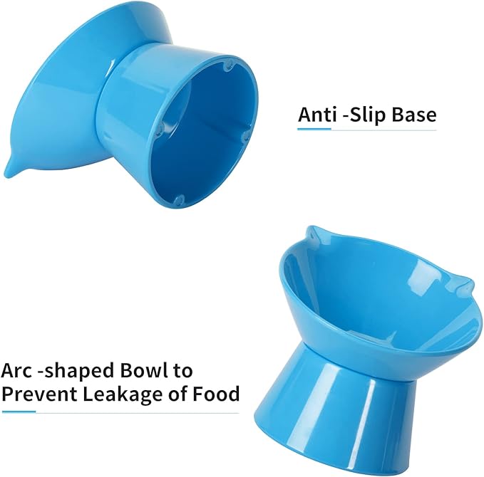 Detachable Elevated Cat Bowls, 15° Tilted Raised Cat Food Bowl Anti-Vomiting,Whisker Friendly, Adjustable Large Cat Dishes Extra Wide for Protecting Spine, Adult Kitten (Blue)