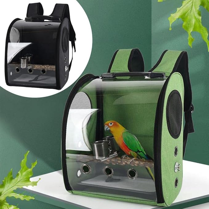 Compact Carrier for Birds with Clear View and Travel Features, Black