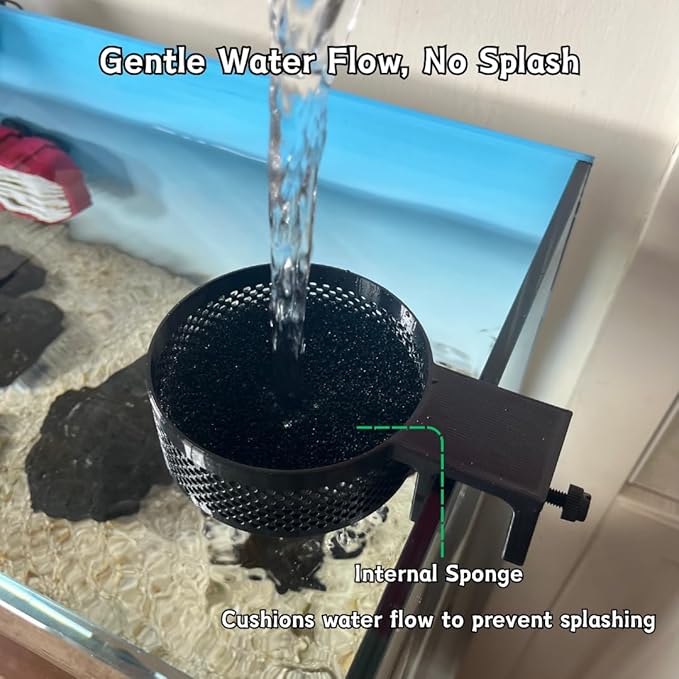 Aquarium Water Change Diffuser – Spill-Proof Water Changer for Rimless & Rimmed Fish Tanks, Protects Substrate, Plants & Decorations, Safe for Fish and Shrimp (Black, Medium)