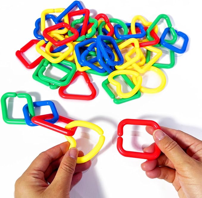 40Pcs Plastic Chain Links Toy, Random Shape & Color Link, Sugar Glider Cage Accessories & Bird Toys with Hooks for Climbing Swing, Multi-Color Multi-Shape