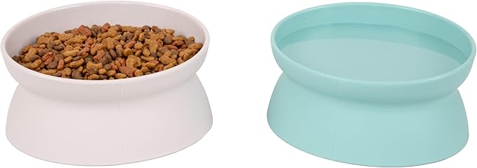 Kitty City Elevated Cat Bowls (Set of 2), Whisker-Friendly Raised Cat Food & Water Dishes, Modern Pedestal Design, Dishwasher Safe, 10.8 oz Each – Teal & Light Pink