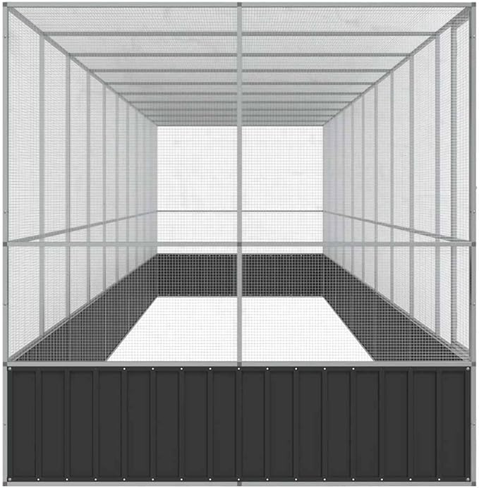 vidaXL Aviary with Extension - Silver - 409.1"x81.5"x83.5" Galvanized Steel Frame, Secure Mesh, Ample Room, Lockable Door - for Birds, Rabbits, Chickens, Small Animals