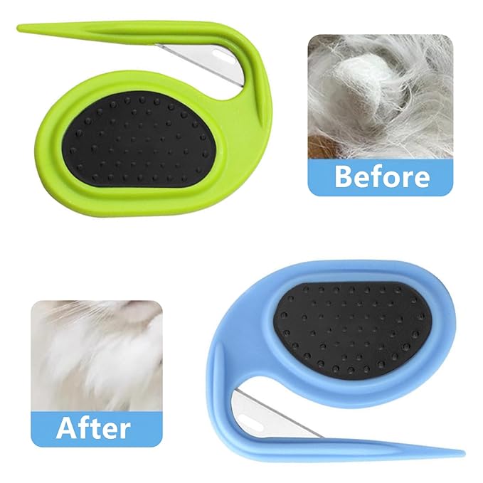2 PCS Professional Dog Dematting Comb & Undercoat Rake - Pet Grooming Tool for Mats, Tangles & Shedding, Gentle Detangler Brush for Dogs & Cats (Blue & Green)