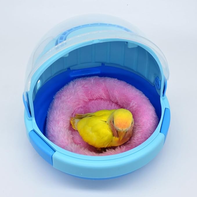 FRCOLOR Handheld Parrot Cage Portable Bird Carrier with Blue Plush Nest Pad Small Travel Cage for Budgerigar Parakeet Pet Birds