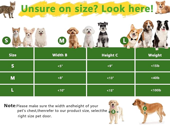Pet Door Dog Door Easy Install - Wood & PVC Doors & Walls，Cat Door Free Movement & Flexible Control - 2 Magnetic Flaps & Sliding Lock,Telescoping Frame,5 3/4" x 9 1/3" for Small Dogs Cats Up to 15 lb