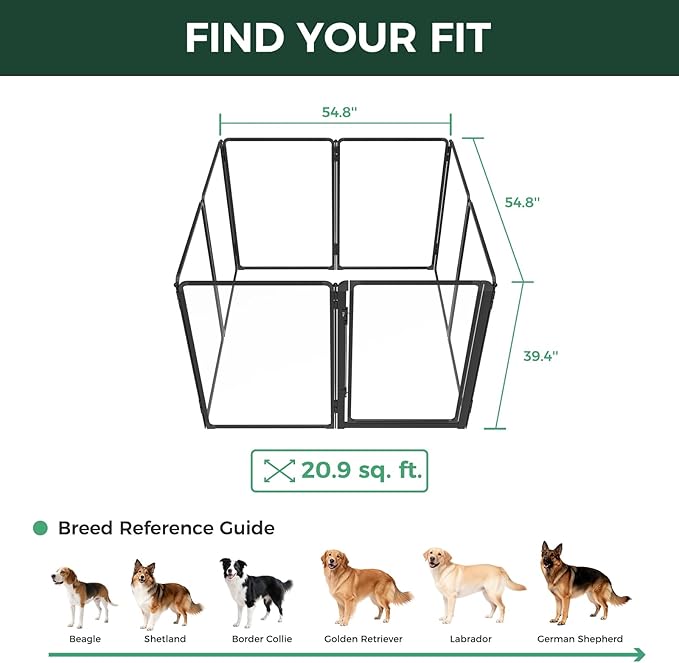 FXW AuraSpace Pro Metal & Acrylic Indoor Dog Playpen, All-Acrylic Clear Heavy-Duty Design, 40" Height 8 Panels for Medium and Large Dogs, Black│Patented