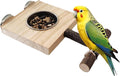 Bird Food Stainless Steel Cups Wooden Perch Stand Hanging Feeder Bowls Feeding and Watering Supplies for Parakeets Conures Cockatiels Budgie Parrot (with One Cup)