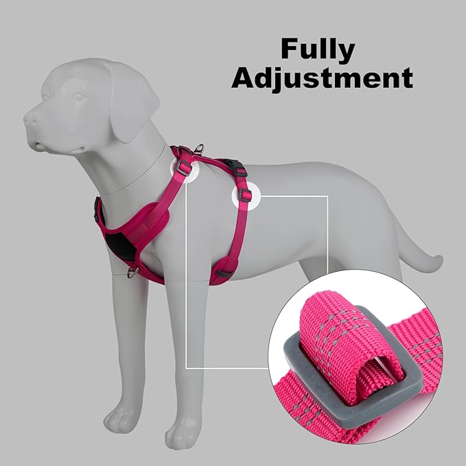 Plutus Pet No Pull Dog Harness, Release at Neck, Soft Padded, Reflective Adjustable Dog Vest Harness for Small, Medium, Large Dogs(Hot Pink, XL)