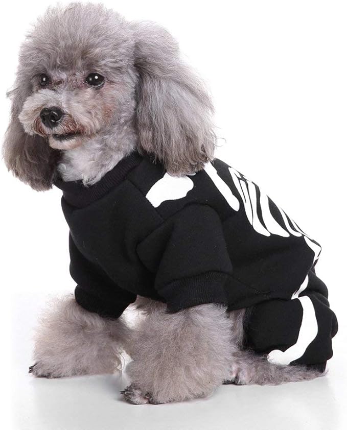 Halloween Fancy Fleece Dogs Cats Warm Pajama Coat Skeleton Costumes for Teddy, Pug, Chihuahua, Shih Tzu, Yorkshire Terriers, Papillon B-Black/White L