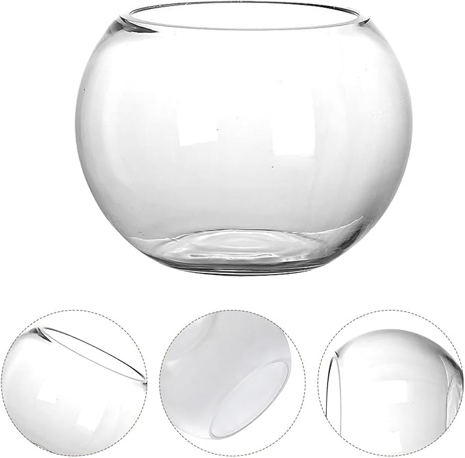 HOMSFOU Clear Round Fish Bowl 7-Inch Glass Aquarium for Goldfish and Aquatic Plants Desktop Fish Tank Suitable for Home Office Decoration