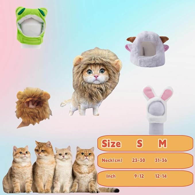 Mane Wig for Cat Costume Pet Adjustable Washable Comfortable Fancy Lion Hair Cats Clothes Dress for Christmas Easter Festival Party Activity