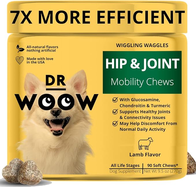 Hip & Joint Supplements for Dogs Soft Chews (90 CT) – Mobility Support + Joint Comfort & Flexibility – Glucosamine + MSM – Made in USA