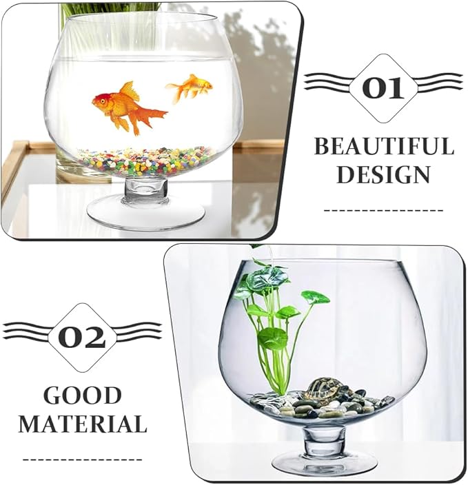 Transparent Glass Fish Bowl Vase, Multi-Function Betta Tank, Desktop Goldfish Aquarium, Hydroponic Plant Pot, Wine Glass Shape, Home Office Decor