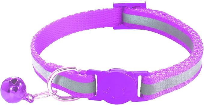 2 Pack Breakaway Cat Collars with Bells, Reflective Design and Claw Print Design, Safety Buckle Kitten Collars Adjustable from 7.5 to 12.5 Inches (Purple)