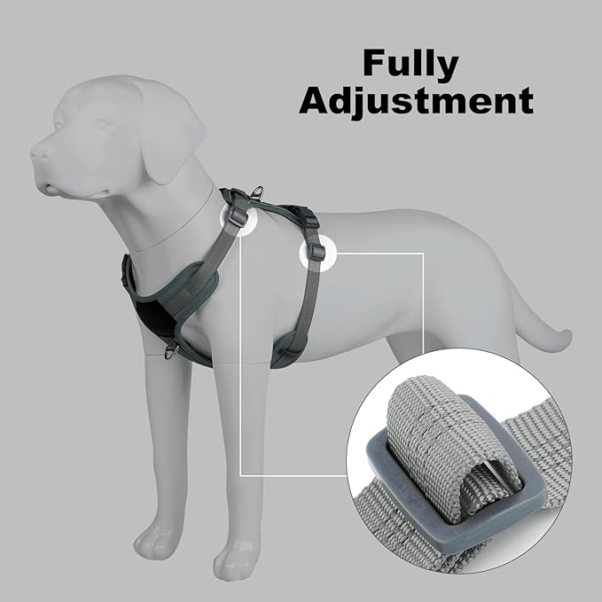 Plutus Pet No Pull Dog Harness, Release at Neck, Soft Padded, Reflective Adjustable Dog Vest Harness for Small, Medium, Large Dogs(Gray, L)