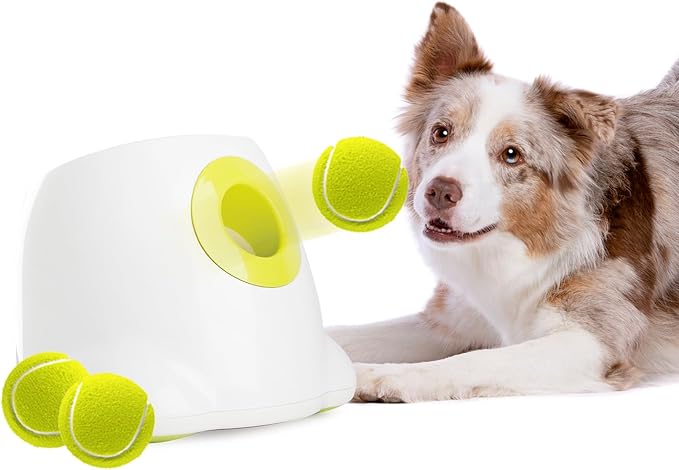 ALL FOR PAWS Automatic Ball Launcher for Dogs, Interactive Tennis Ball Outdoor Thrower for Medium to Large Dogs, Rechargeable Dog Toy, 6 Balls Included