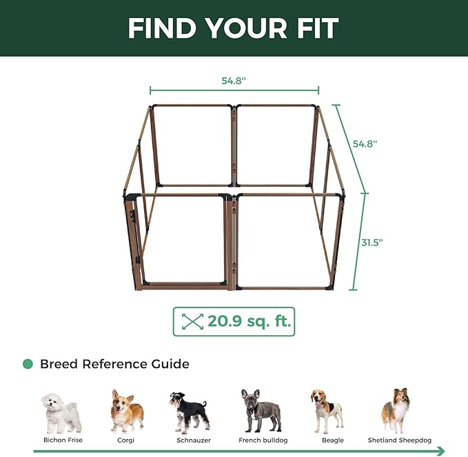 FXW AuraSpace Pro Metal & Acrylic Indoor Dog Playpen, All-Acrylic Clear Heavy-Duty Design, 32" Height 8 Panels for Small and Medium Dogs, Walnut│Patented
