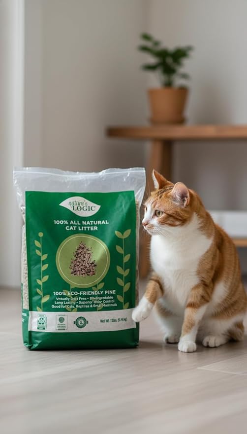 Nature's Logic 100% Natural Pine Pellet Cat Litter - 100% Ponderosa Pine, Dust-Free, Unscented, Biodegradable - Safe for Cats, Kittens, Reptiles & Small Pets - Highly Absorbent - 24lb (2, 12lb)