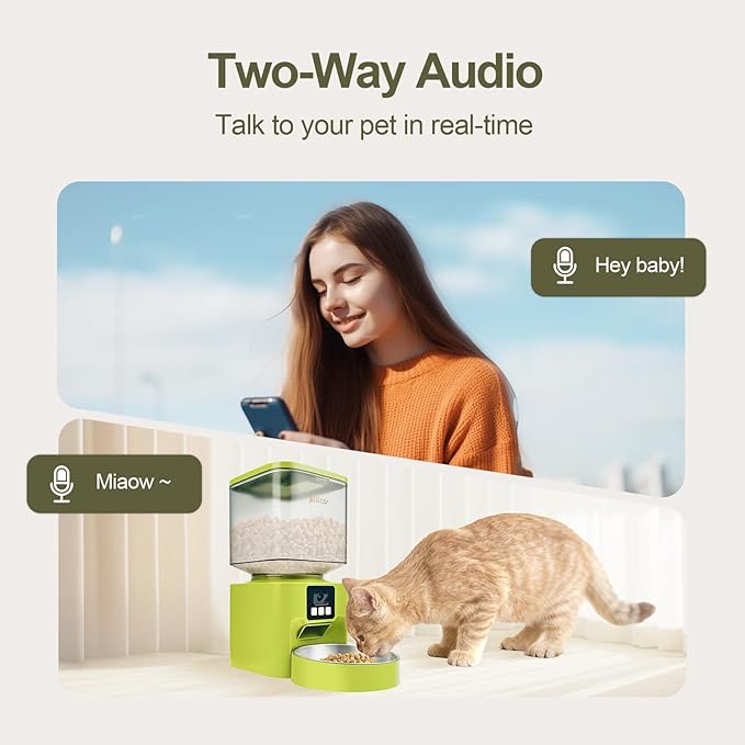 Plike Automatic Pet Feeder with Camera & App Control - Dual-Band WiFi (2.4G & 5G), 2-Way Audio, Night Vision, Anti-Clog Design, 4L Food Dispenser with Stainless Steel Bowl for Cats and Dogs
