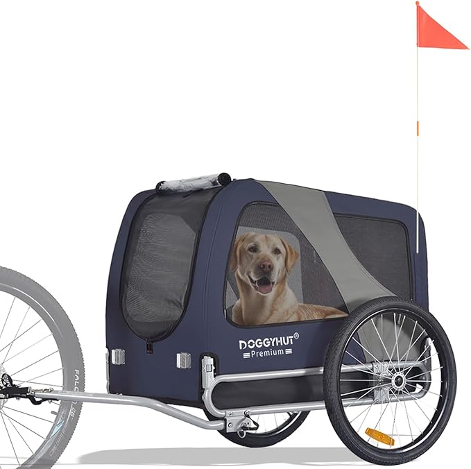 DOGGYHUT® Premium Large Pet Bike Trailer for Medium or Large Dog, Up to 78 lbs,Dog Bicycle Carrier,Low Center of Gravity,Easy Folding Frame