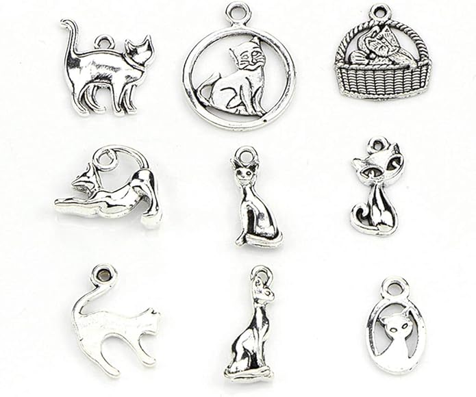 Assorted Cats Pet Charm Pendant for DIY Jewelry Making Accessaries(42pcs,Antique Silver)