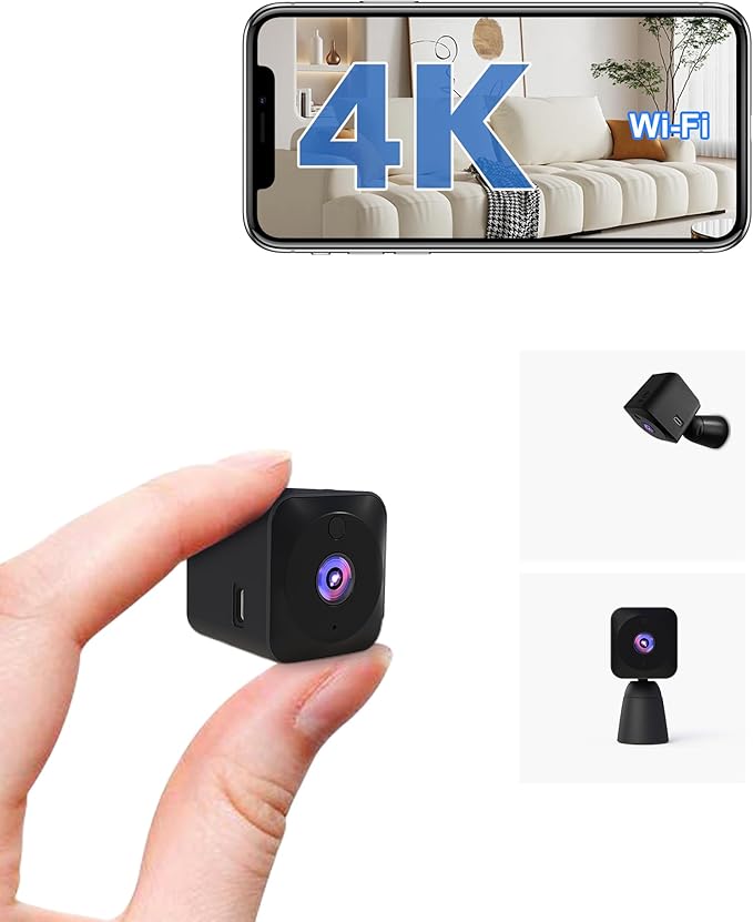 4K HD Indoor Camera for Indoor Security with App Control Motion Detection & Night Vision Wireless WiFi Rechargeable Pet Camera for Home/Office 24/7 Cycle Save Video Only (4K)